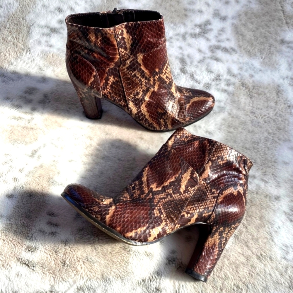 Sam Edelman Rust Python Snakeskin Ankle Boot Booties Fall Western Boho Leather